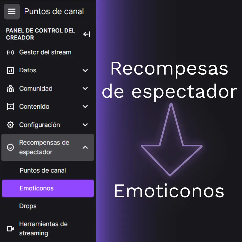 Desbloquear emotes de Twitch segundo paso entrando en recompensas de espectados y pulsando en emoticonos