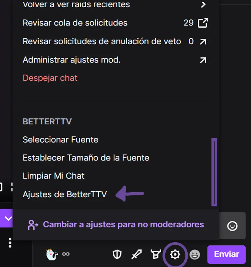 Como ir a los ajustes de BTTV en Twitch