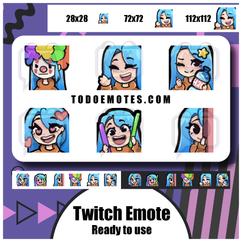 Chica gamer pelo azul emotes para twitch